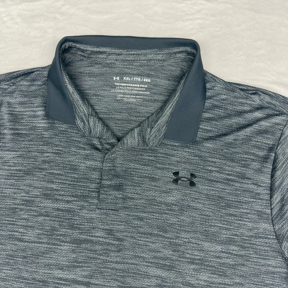 Under Armour Performance Polo Shirt Mens XXL Grey Space Dye Long Sleeve Loose